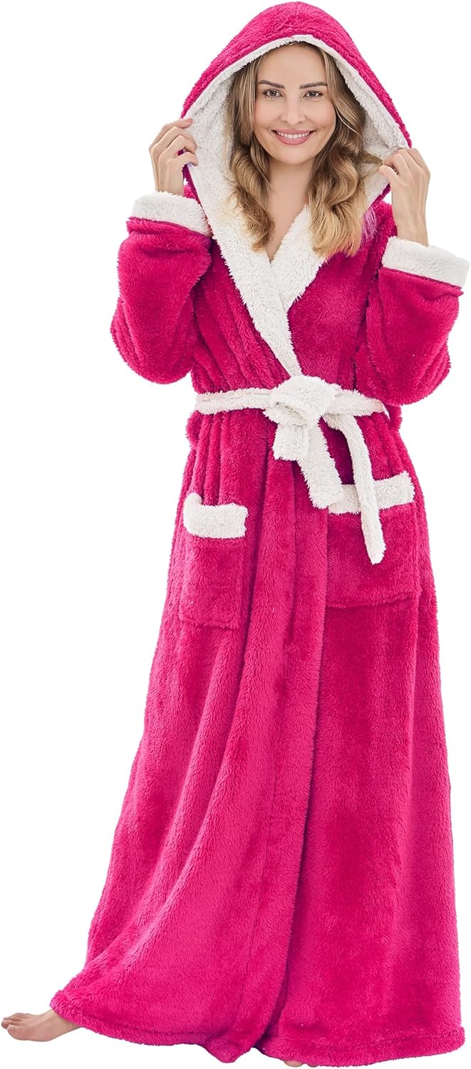 Long Robes For Women: Plush Luxury Hooded Bathrobe Cozy Warmth