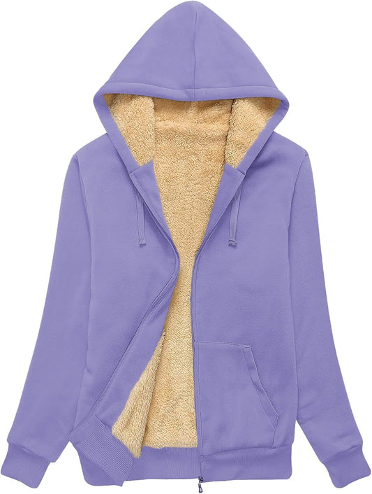 SWISSWELL Women's Winter Fleece Hoodie - Full Zip Sherpa Jacket
