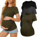 3 Pack Womens Maternity Shirts Crew Neck Short Sleeve - Soft