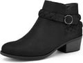 Women's Ankle Boots Low Chunky Heel Round Toe Wide Width - Side Zipper