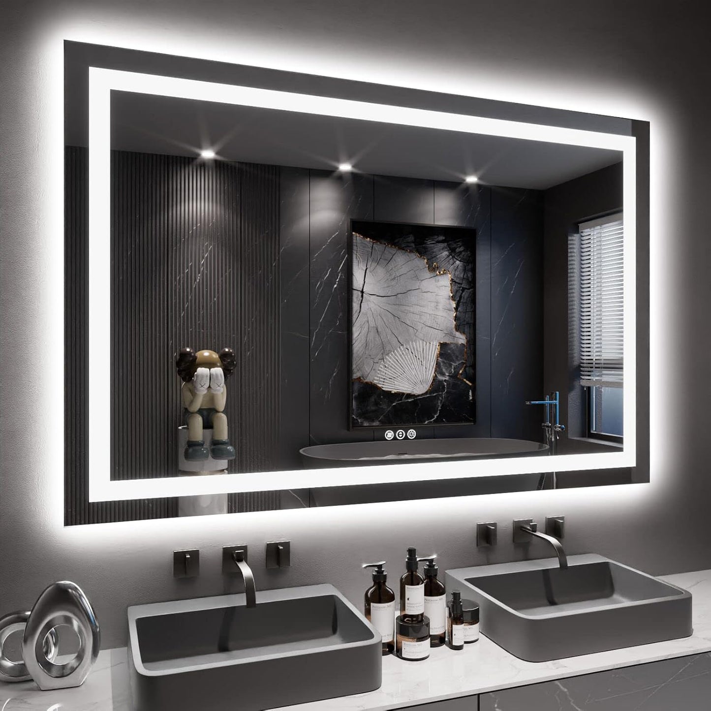 60X40 LED Bathroom Mirror with Lights, Anti-Fog, Dimmable