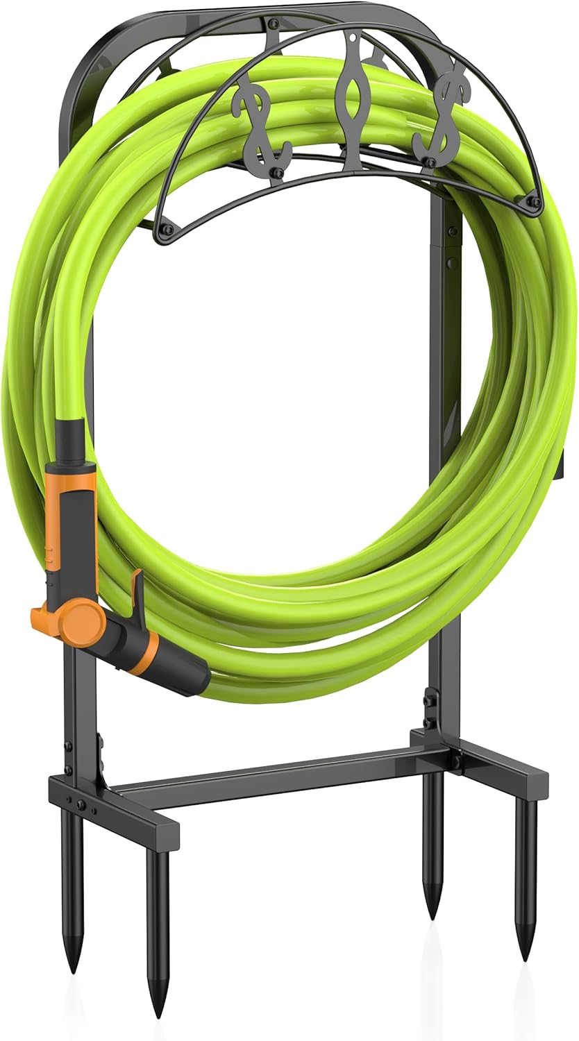 Freestanding Water Hose Holder with 4 Spikes for Lawn Storage