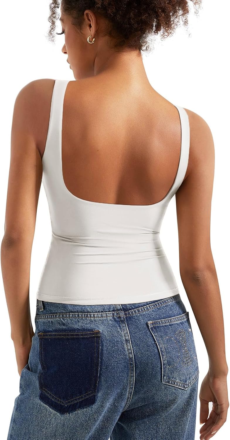 Padded Open Back Boat Neck Tank Tops for Women - Trendy Style