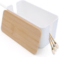 Cable Tidy Box White Cable Box with Bamboo Lid - Neat Cable Management