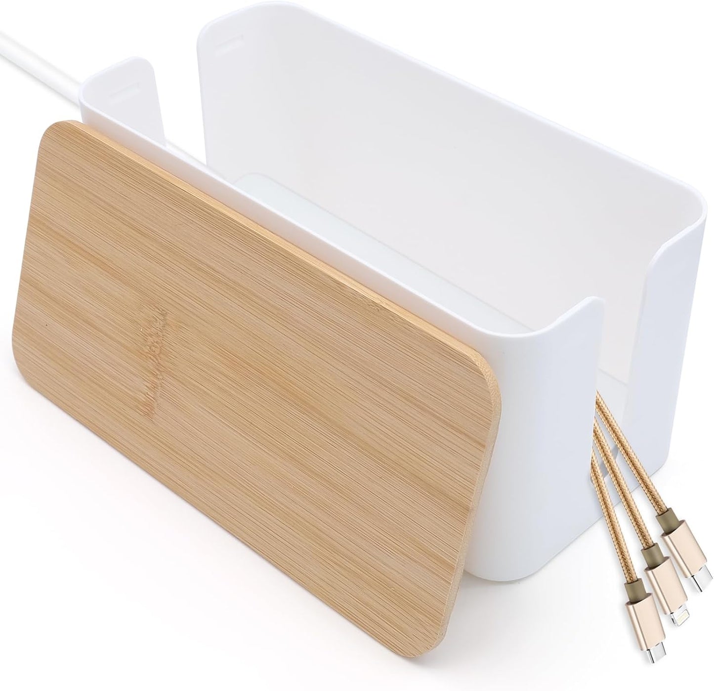 Bamboo Lid Cable Tidy Box - Hide Cables Stylishly