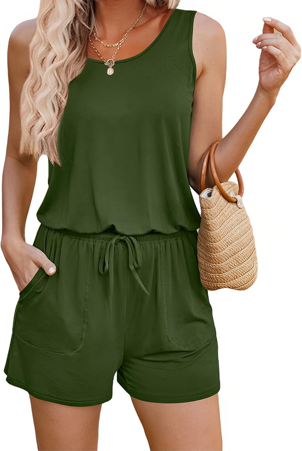 ADOME Summer Sleeveless Scoop Neck Tank Top Casual Rompers