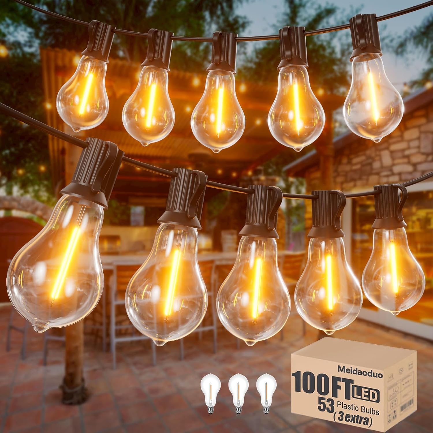 Outdoor String Lights 100 ft with Shatterproof Warm Lights