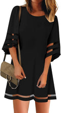 LookbookStore Women Casual Crewneck Mesh Panel Bell Sleeve Tunic
