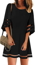 LookbookStore Women Casual Crewneck Tunic Dress with Mesh Panels