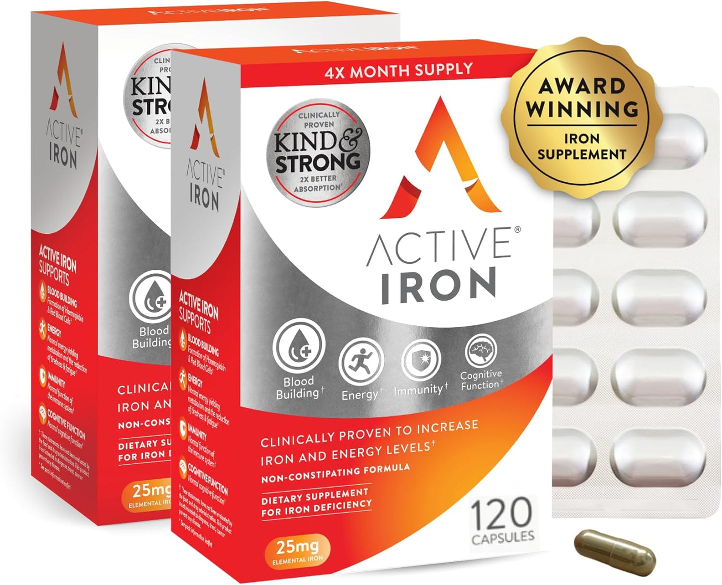 Active Iron Supplement 25mg for Energy & Iron Levels Boost