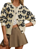 Womens Floral Cardigan Sweater - Soft Knit Open Front Button Down