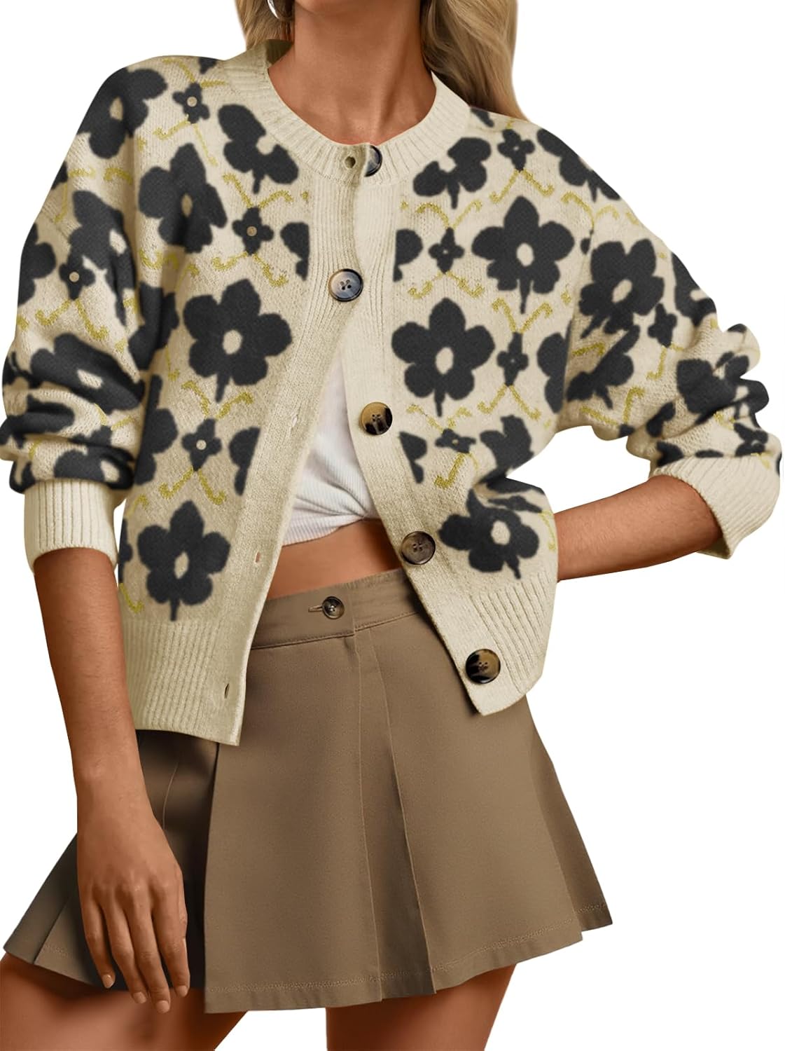 Saodimallsu Womens Floral Cardigan Sweater for Fall Style