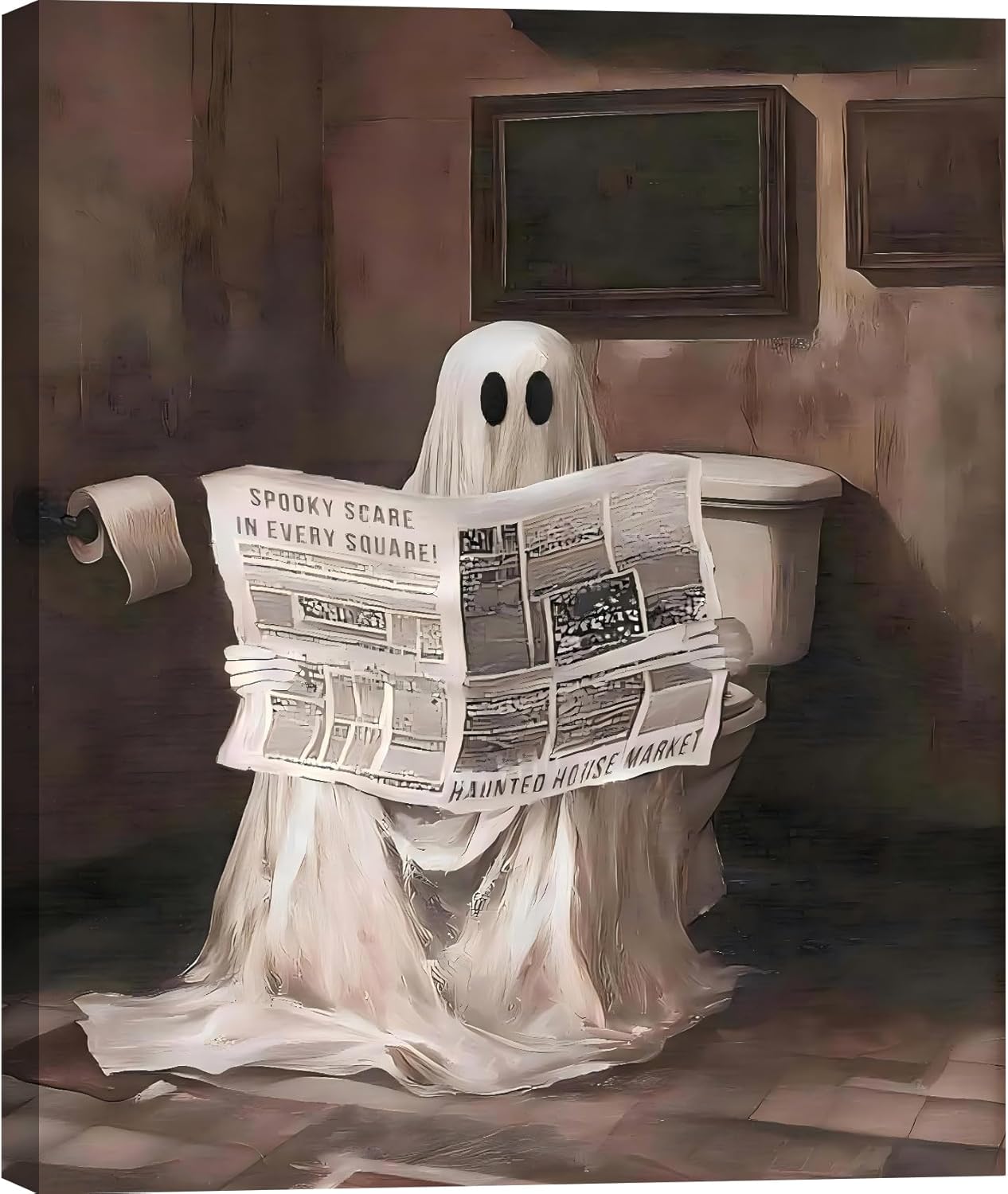 Framed Spooky Halloween Ghost Canvas Wall Art for Home Decor