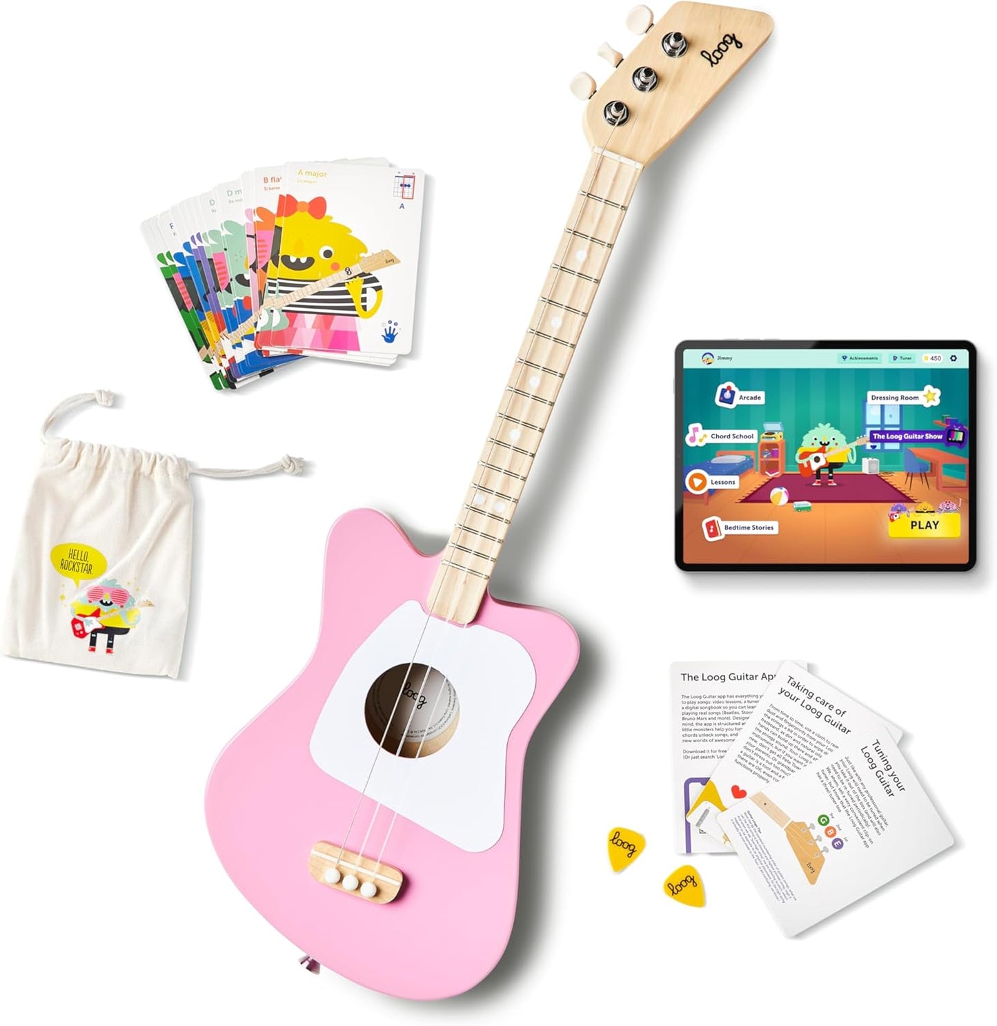 Loog Mini Acoustic Kids Guitar for Beginners Ages 3+ Learning