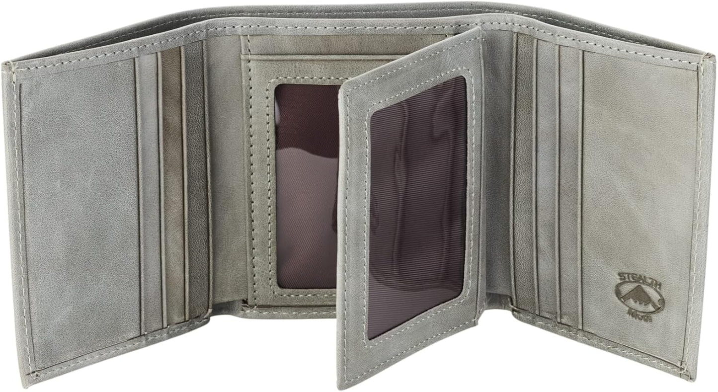 Stealth Mode Leather Trifold RFID Wallet for Men with ID Holder