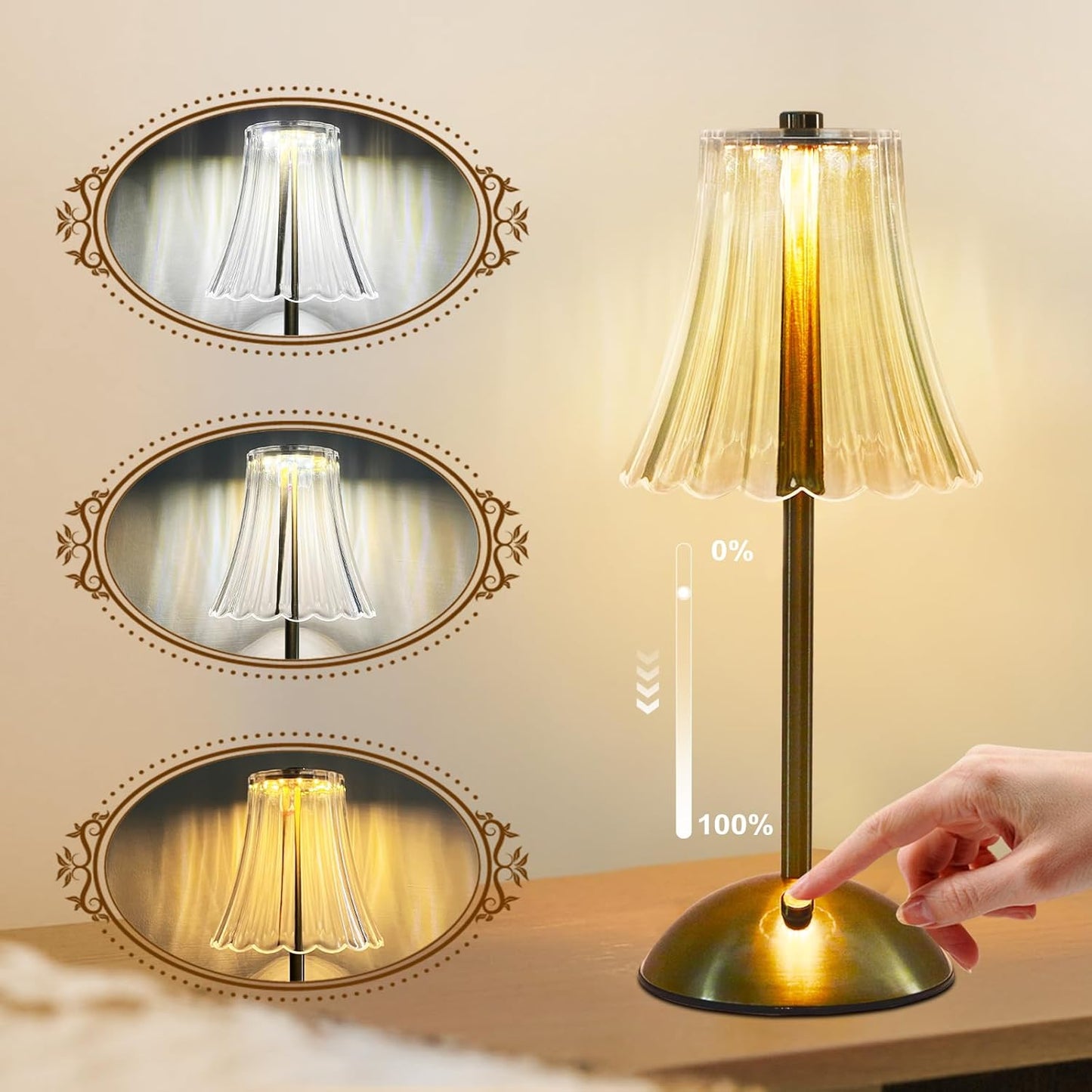 Rechargeable Cordless Table Lamp: Elegant & Dimmable Nightstand Beauty
