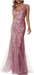Ever-Pretty Women's Sequin Tulle Double V-Neck Mermaid Dress - Elegant