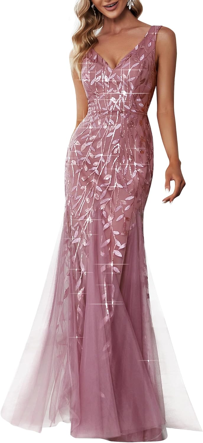 Elegant Mermaid Evening Dress with Sequin Tulle Design