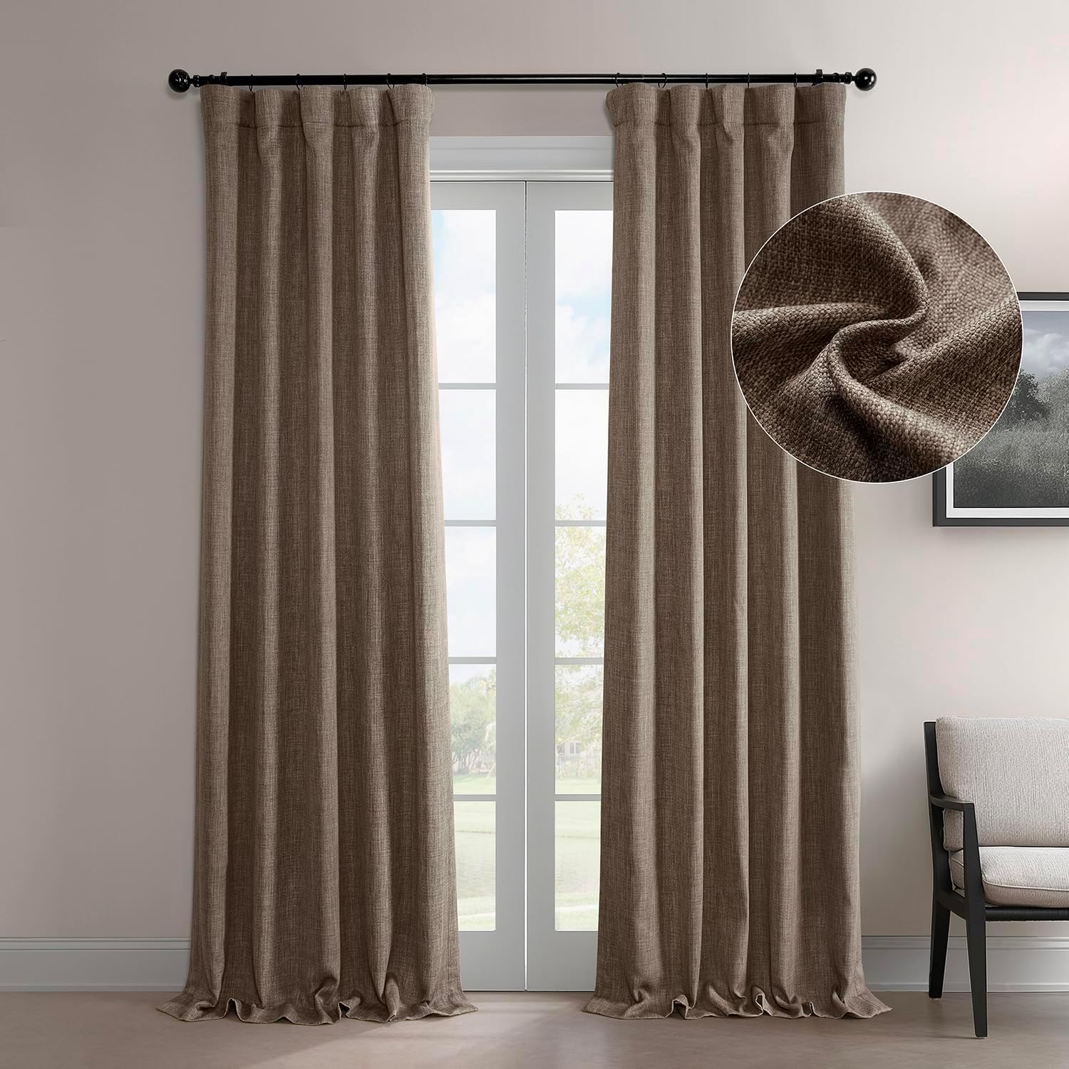 Faux Linen Curtains for Living Room - Textured Room Darkening Drapes