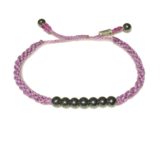 Violet Bracelet Woven Macrame Knot with Beaded Hematite Stones