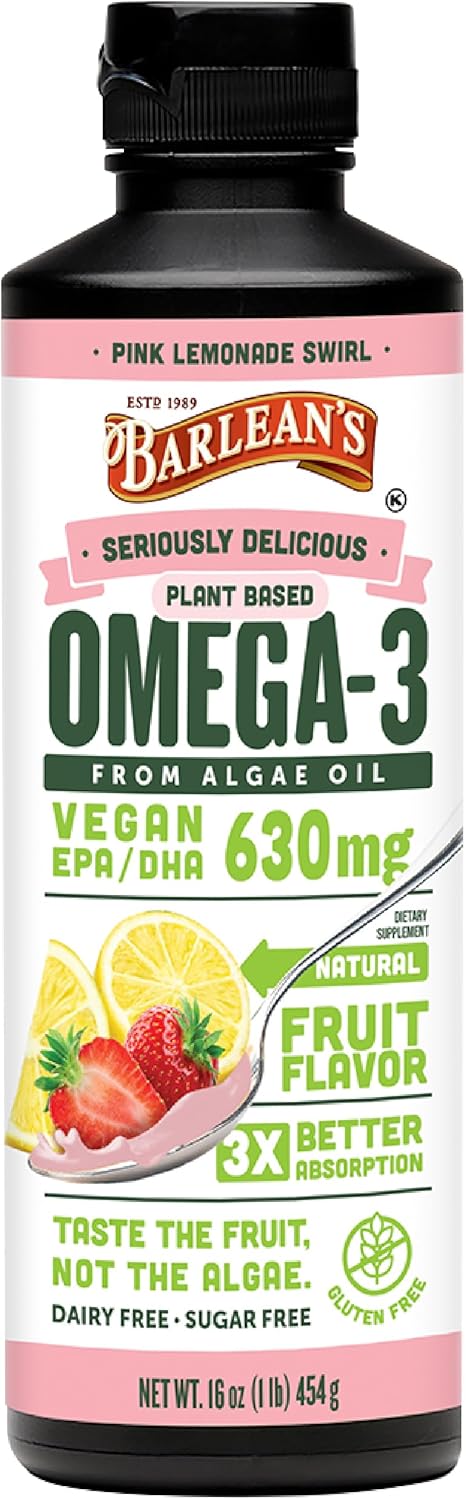 Barlean's Pink Lemonade Vegan Omega 3 Supplement for Health