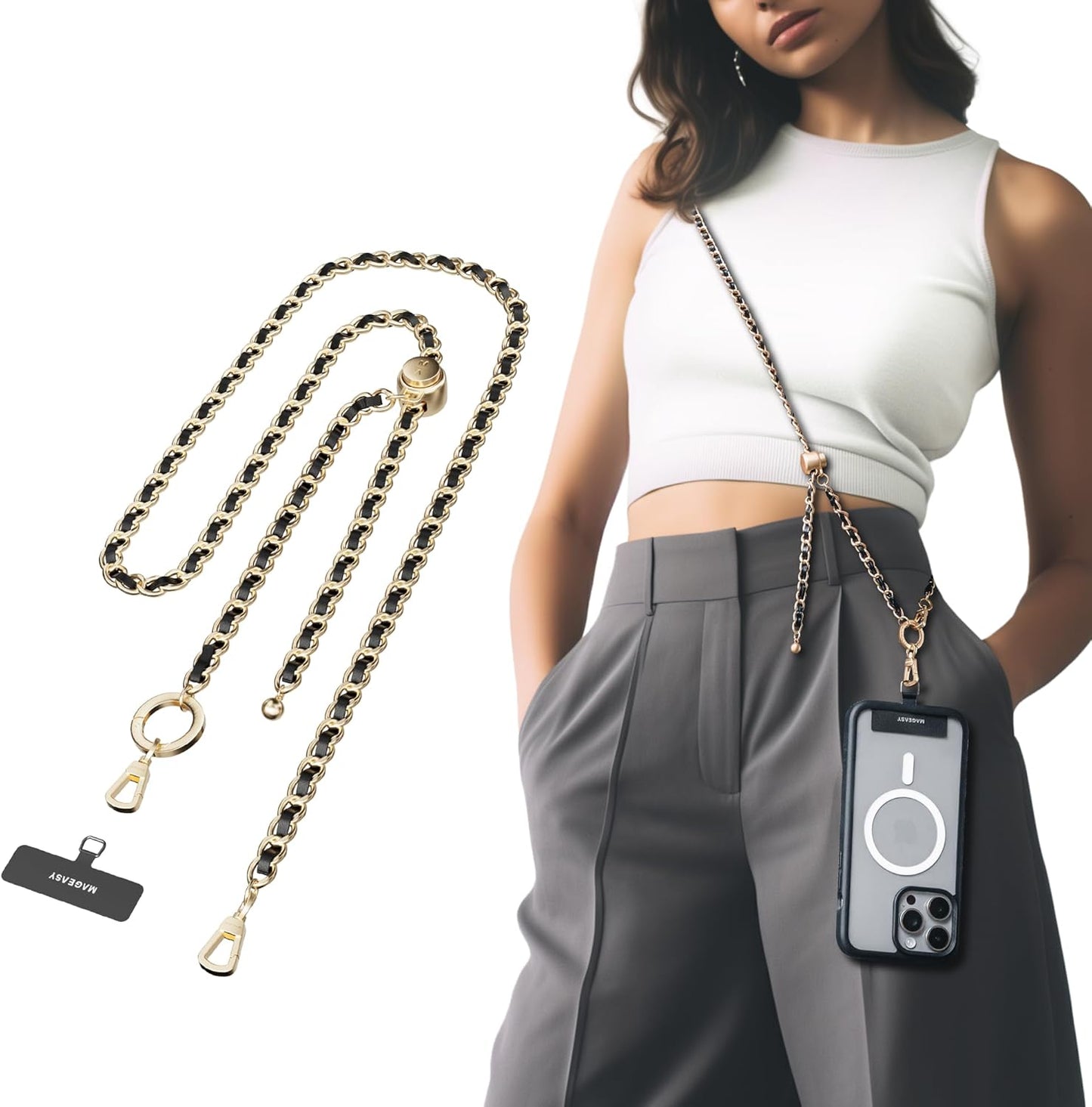 MAGEASY Crossbody Phone Chain Strap for iPhone & Android Use