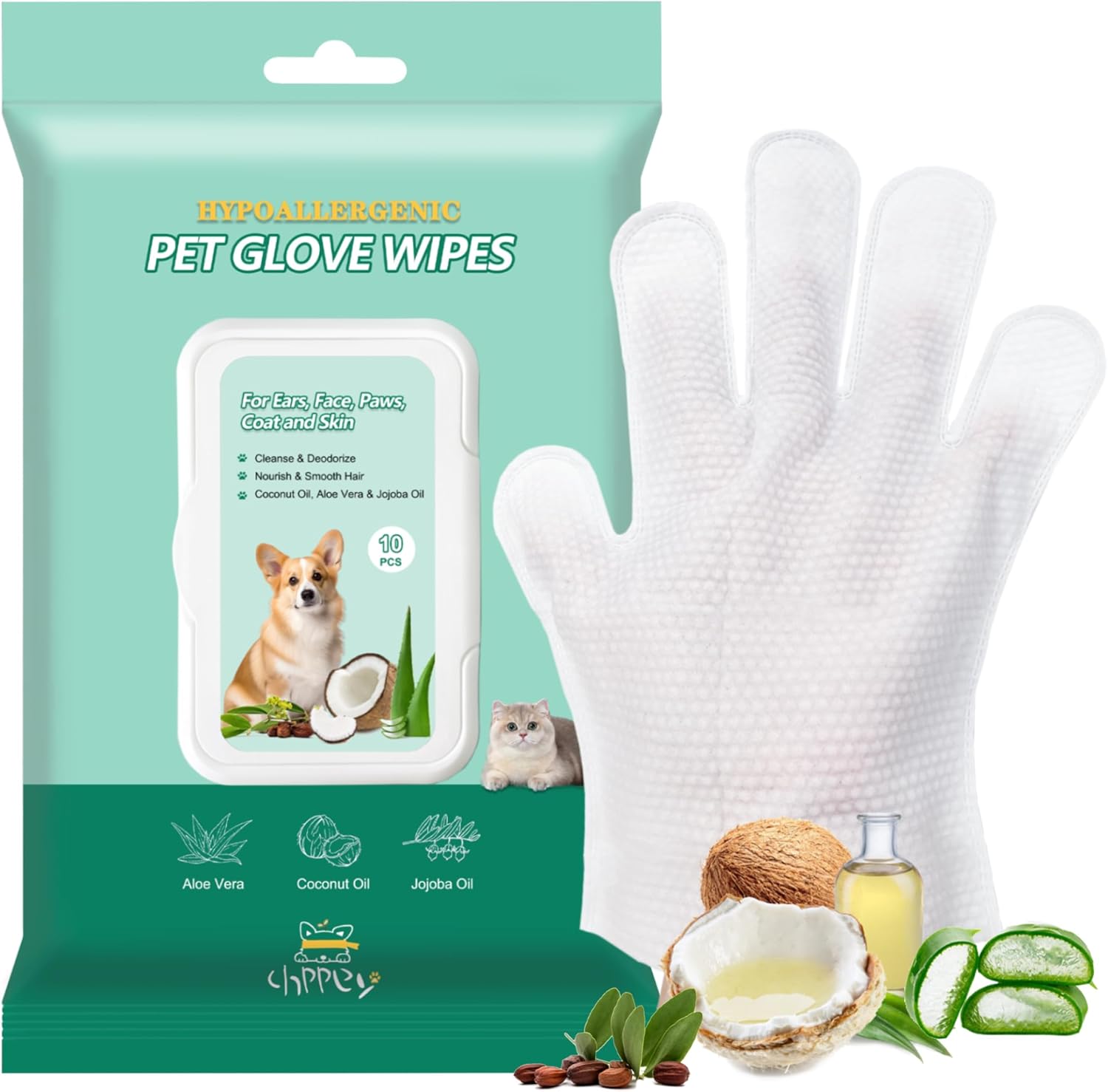 10 Hypoallergenic Pet Grooming Wipes, Nourish Fur on-the-go
