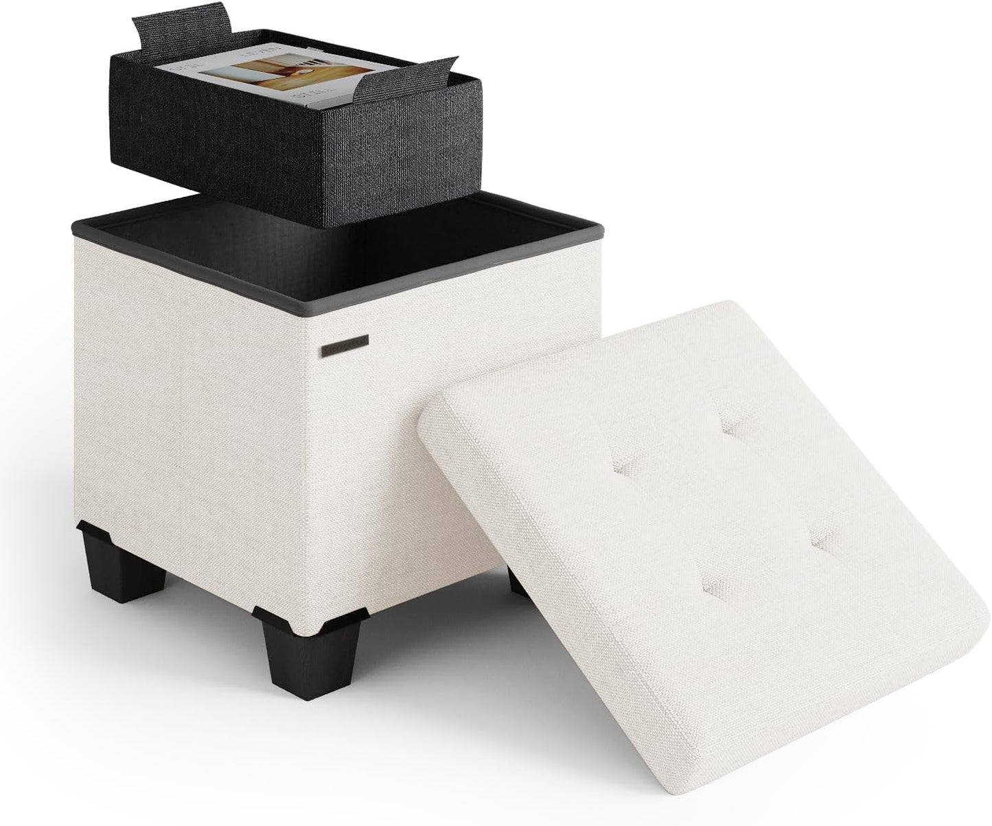 Storage Ottoman Cube with Removable Bin for Living Room Use