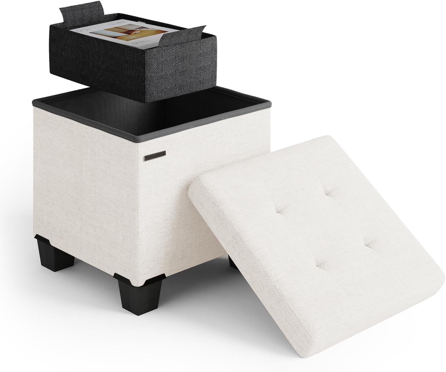 Storage Ottoman Cube with Removable Bin for Living Room Use