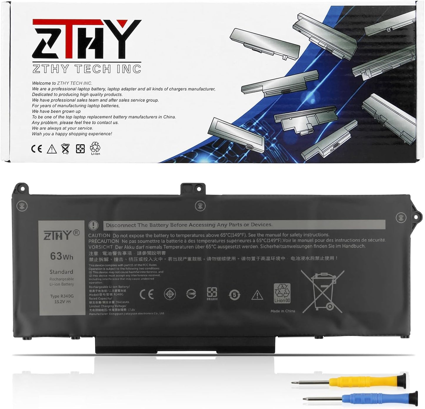 ZTHY 63Wh RJ40G Laptop Battery Replacement for Dell Models