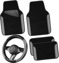 Black & Gray Faux Leather Steering Wheel Cover with Waterproof Floor
