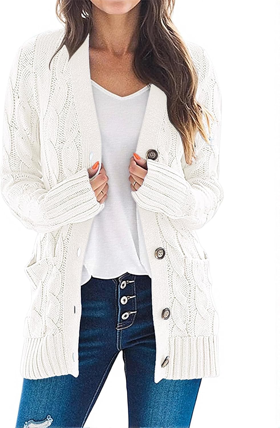 MEROKEETY Women's 2025 Fall Long Sleeve Cable Knit Cardigan