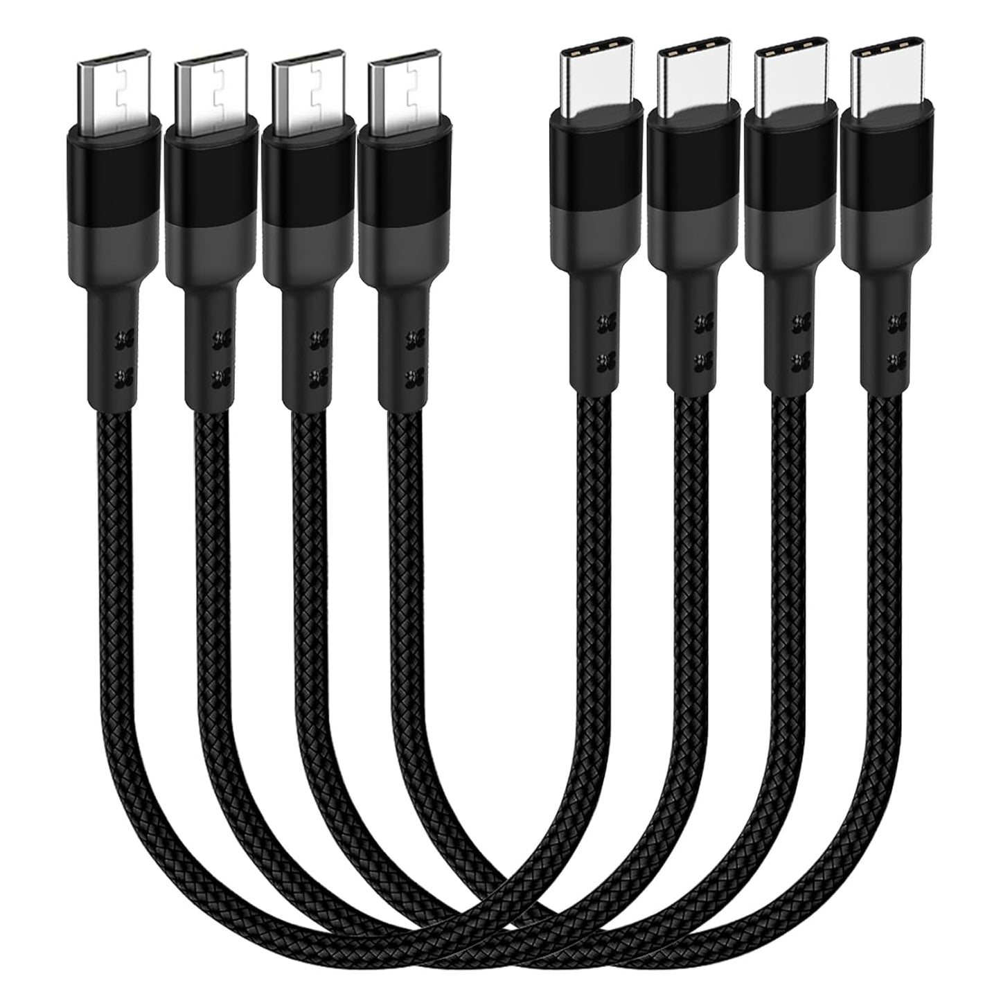 4-Pack Short Braided USB C to Micro USB Cable Set
