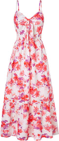 Summer Maxi Dress Floral Tie Front Spaghetti Strap Sundress - Flowy in