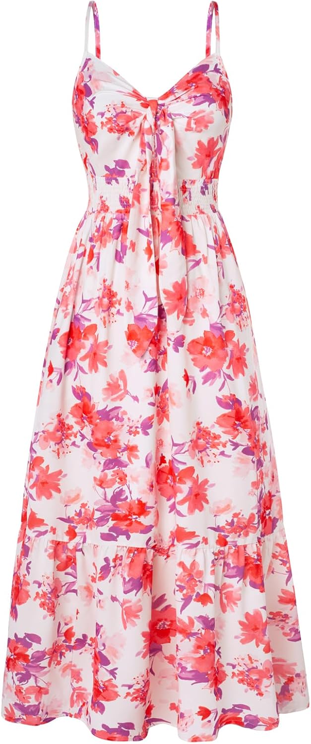 Summer Maxi Dress Floral Tie Front for Casual Beach Style
