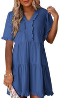 Dokotoo Womens V Neck Short Sleeve Mini Dress - Flowy A Line Fit
