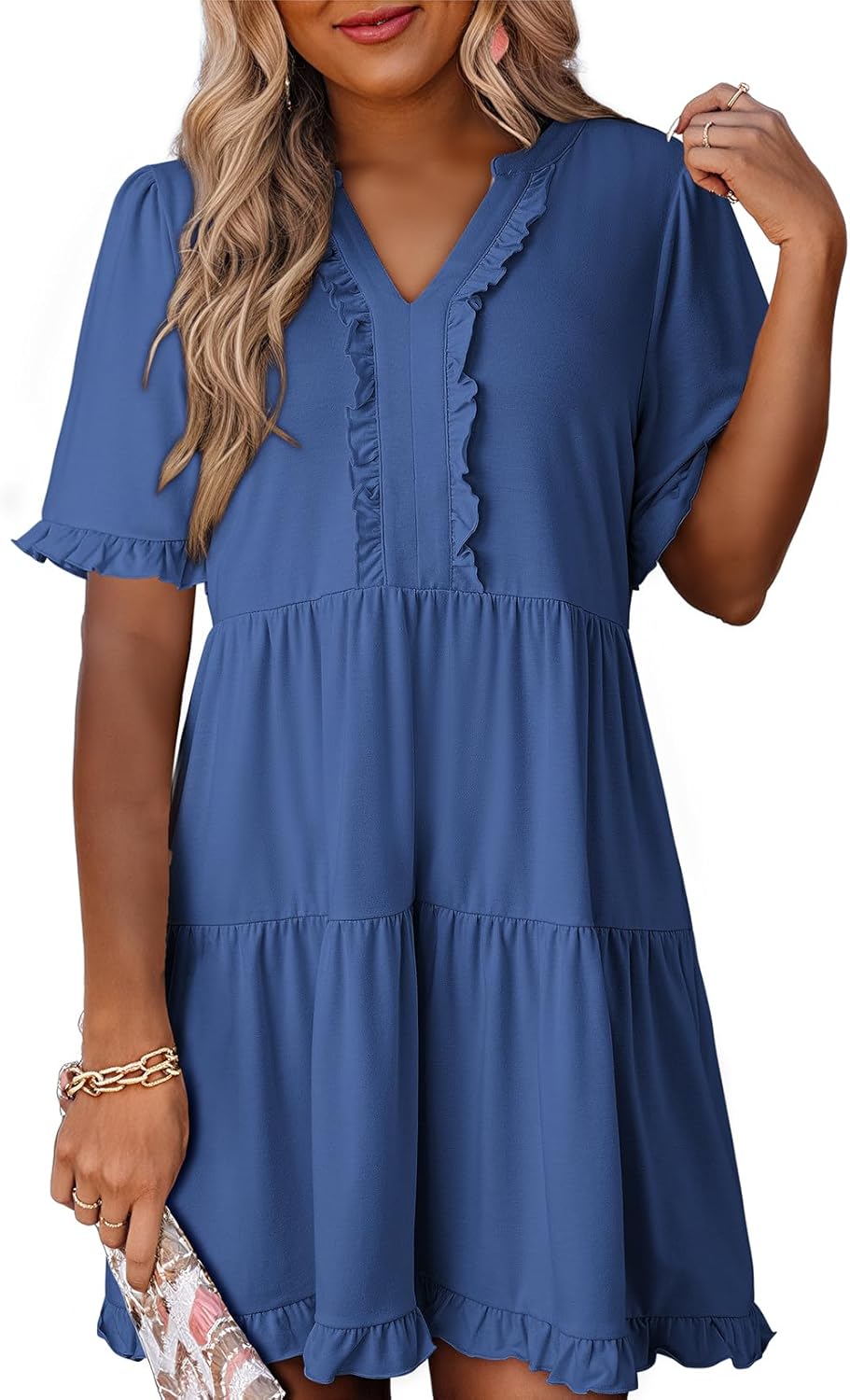 Dokotoo Womens Dresses V Neck Short Sleeve Casual A Line Mini