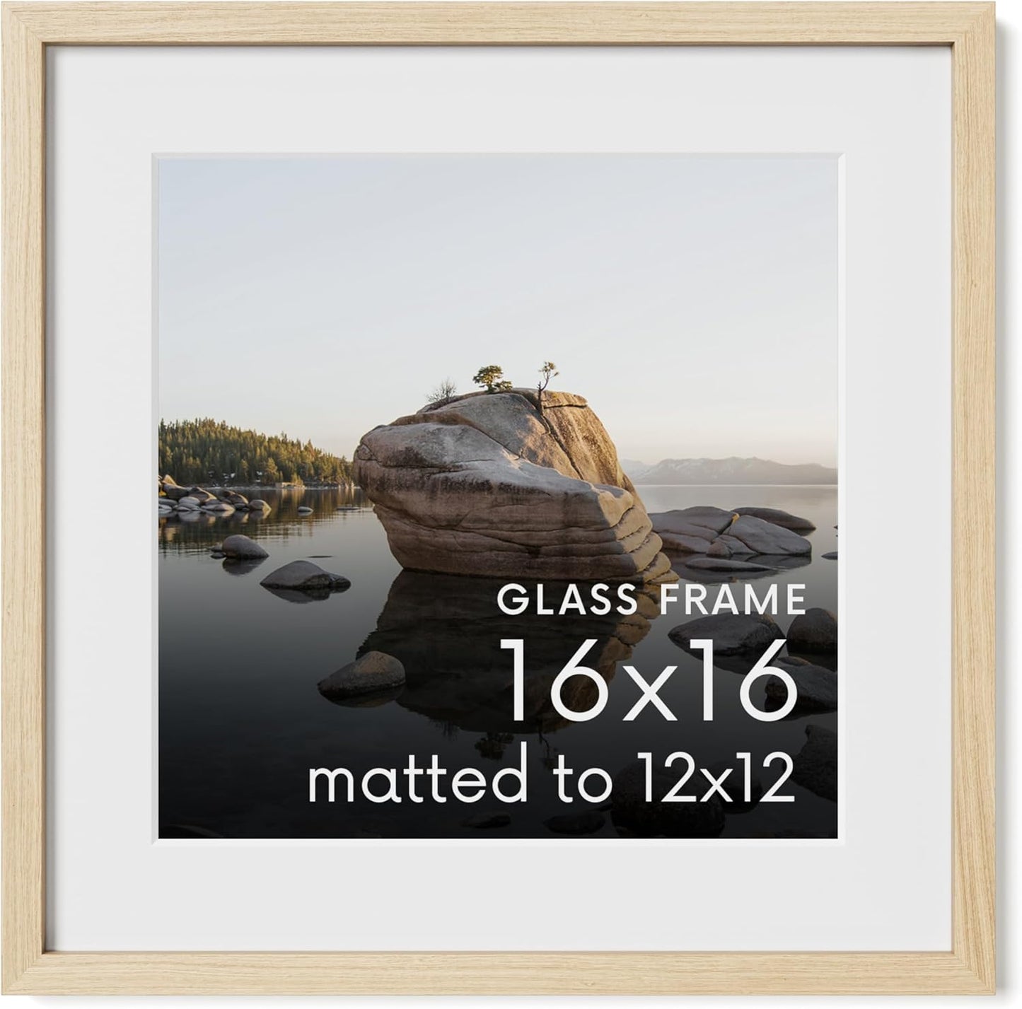 16x16 Picture Frame with Real Glass & Natural Oak for Home Decor