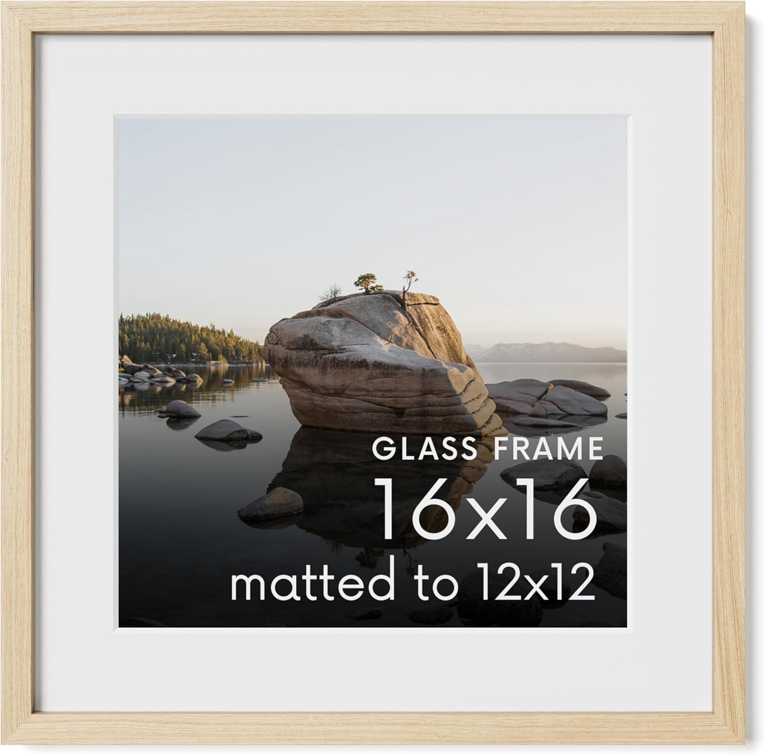 16x16 Picture Frame with Real Glass & Natural Oak for Home Decor