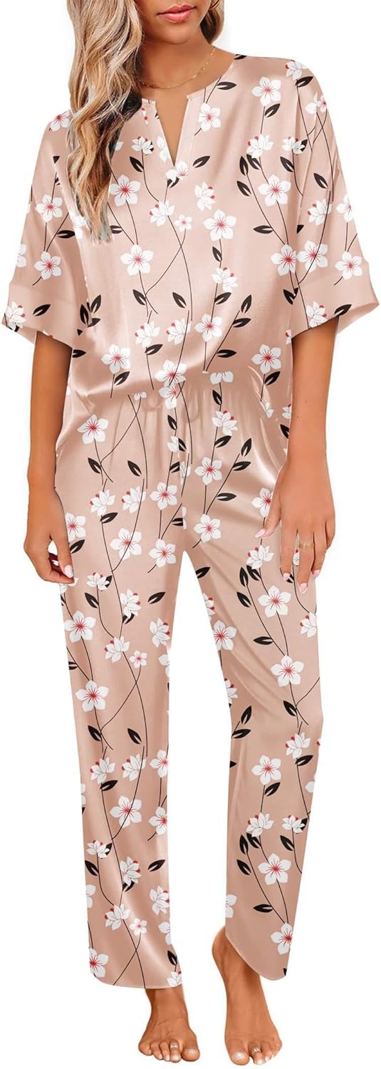Ekouaer Silk Pajama Set for Women - Soft Satin Loungewear
