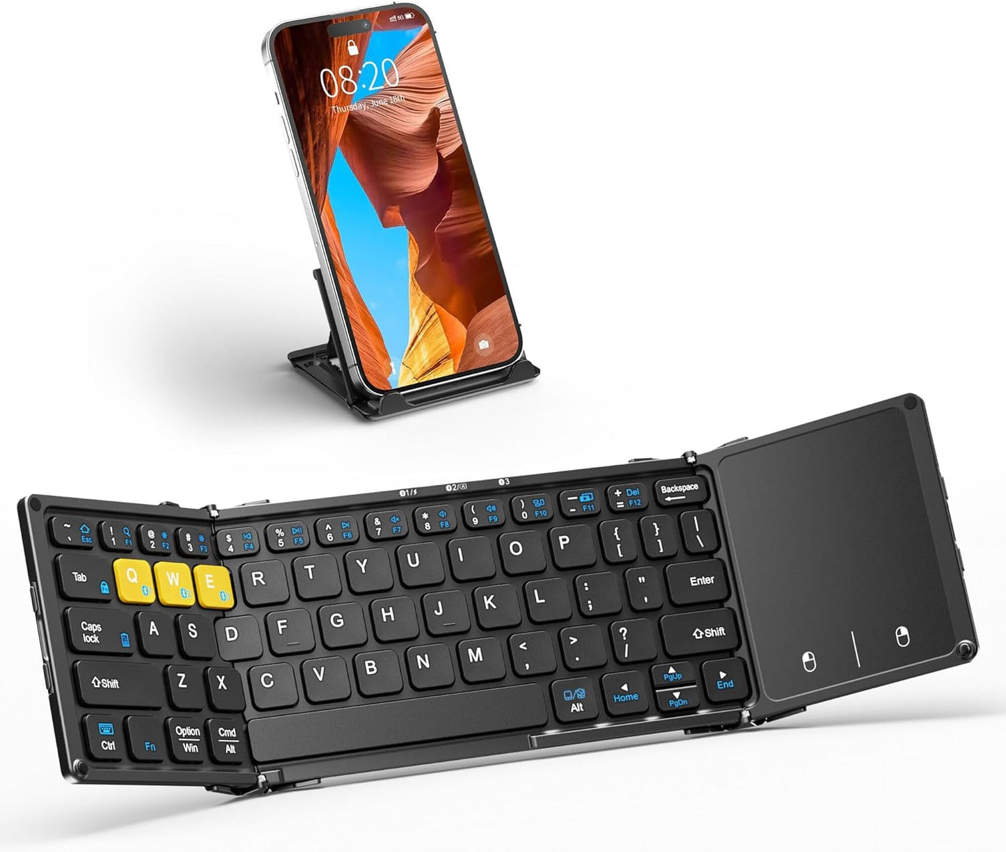 Portable Foldable Bluetooth Keyboard, Multi-Device Connectivity