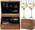 Mr and Mrs Wine Glasses Set with Wooden Box for Couples Gift