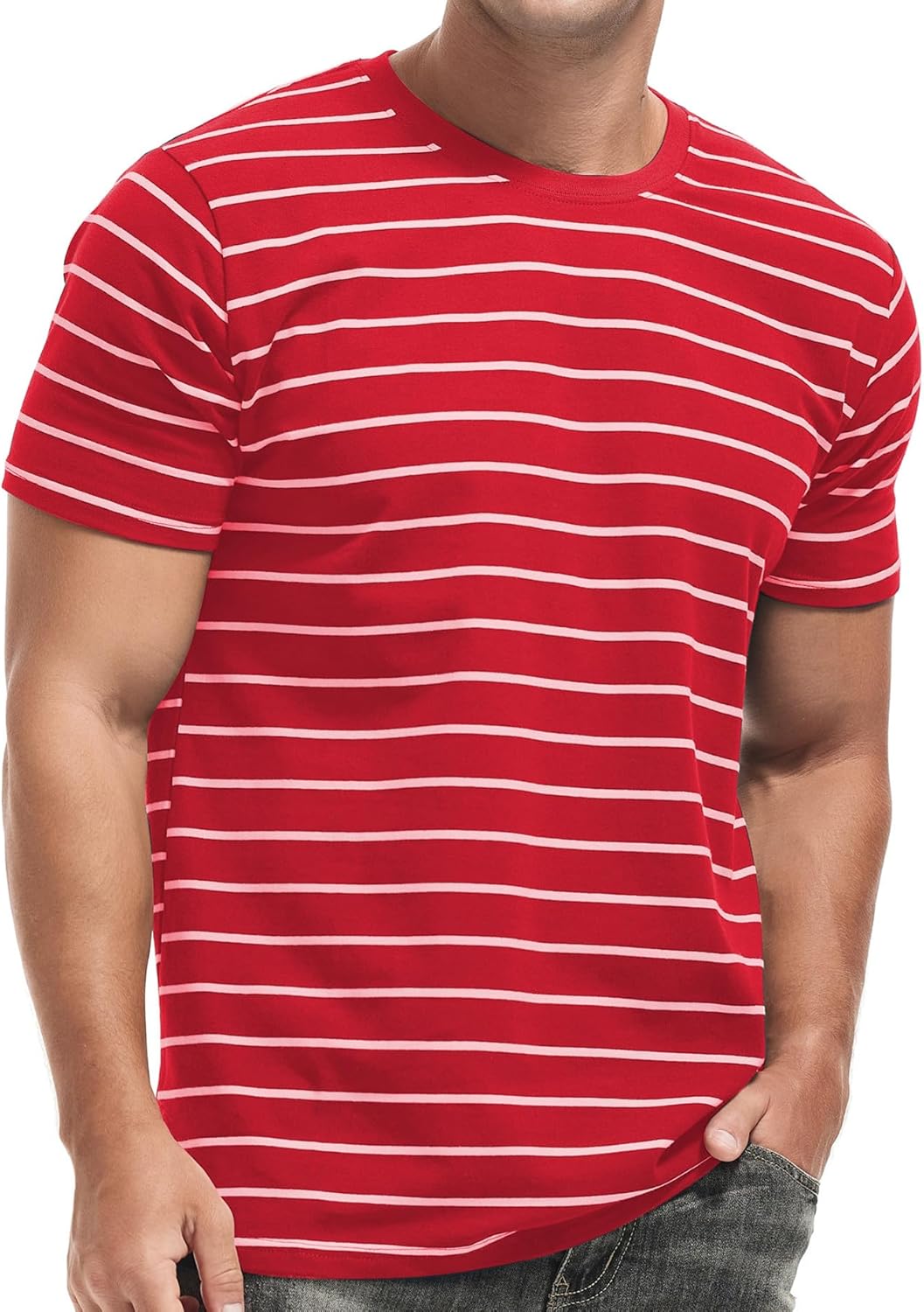 VEIISAR Men's Crewneck Striped T-Shirt for Comfort and Style
