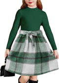 Girls Rib Knit Plaid Patchwork Belted Dress with Pockets - Cozy Cotton