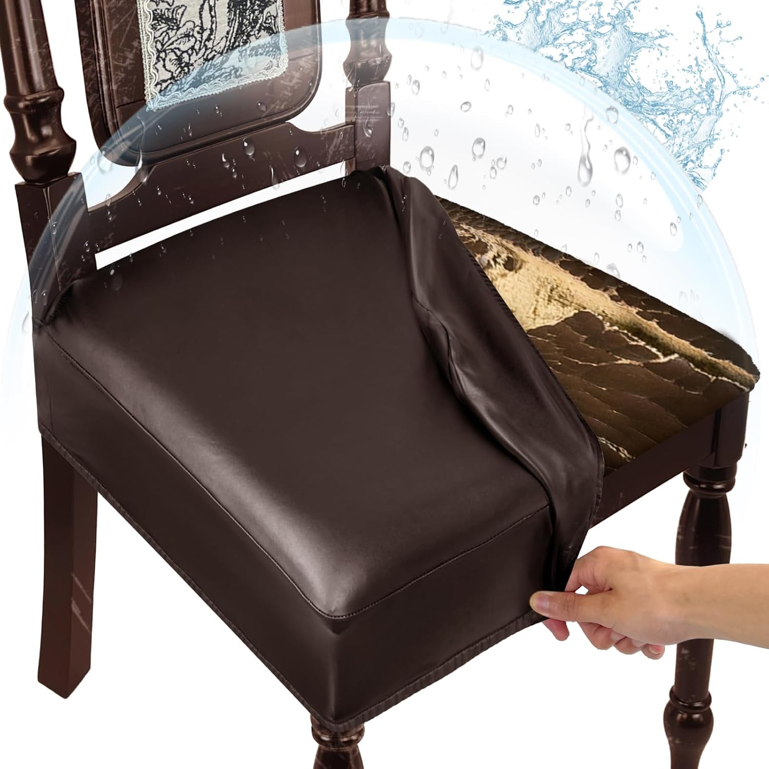 Waterproof Dining Chair Seat Covers for Kitchen Set of 6 Dark Coffee
