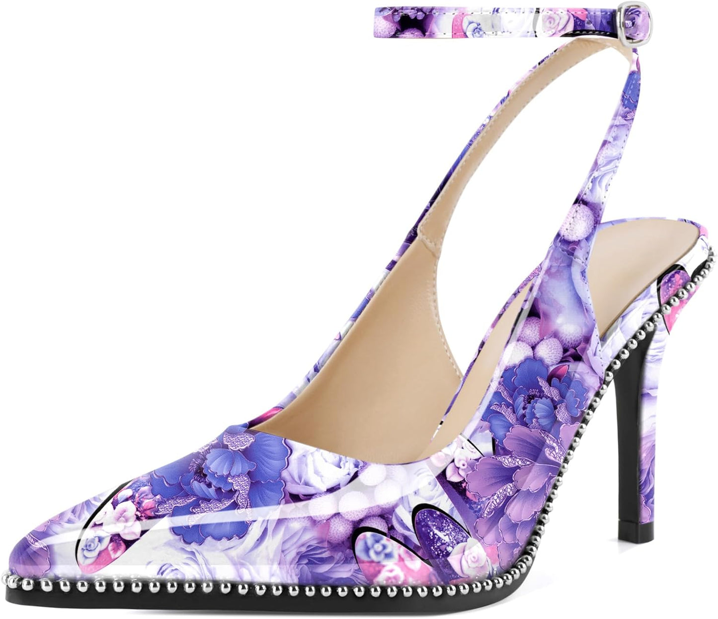 Slingback Heels for Women: Elegant Purple Ankle Strap Pumps