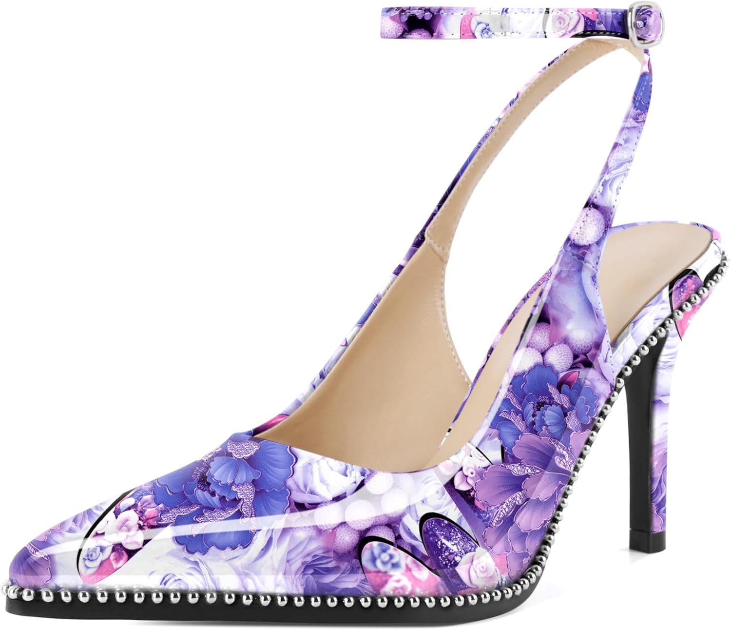 Slingback Heels for Women: Elegant Purple Ankle Strap Pumps
