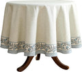 ISAENNE Designer Vintage Linen 55in Round Tablecloth - Elegant