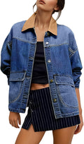 Color Block Denim Jacket Women Oversized Shacket - Trendy Fit