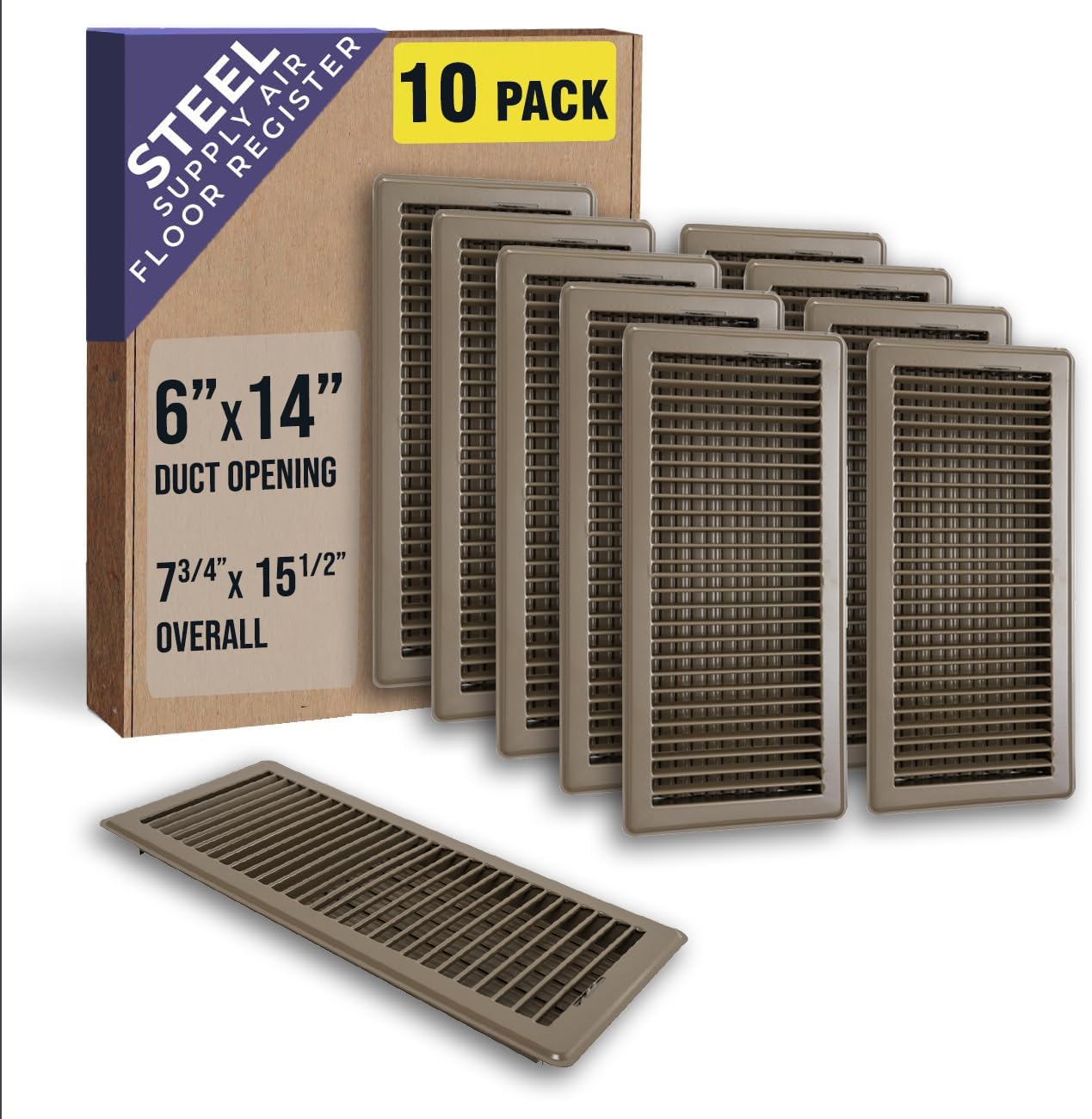 10 Pack of Heavy Duty Floor Registers for 6x14 Duct Openings